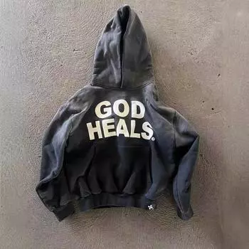 2024 Новая европейская и американская толстовка с капюшоном с буквами Новая уличная зимняя индивидуальная толстовка для пар в стиле хип-хоп S чёрный