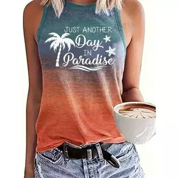 2024 Новая гавайская мода женская майка-топ летняя повседневная женская майка с круглым вырезом для отдыха на пляже женская футболка без рукавов S