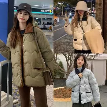 2024 новая хлопковая утепленная одежда женская зимняя короткая корейская версия свободная маленькая куртка модная иностранная легкая хлопковая утепленная куртка S