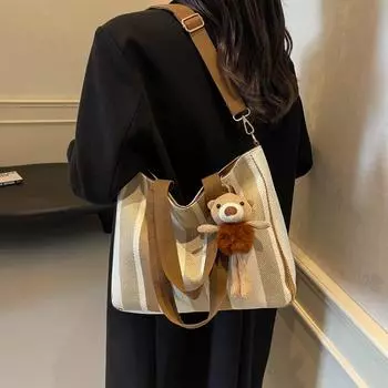 2024 новая холщовая сумка женская наплечная большая вместительная модная универсальная сумка-мессенджер класс пригородная сумка-тоут tide бежевый