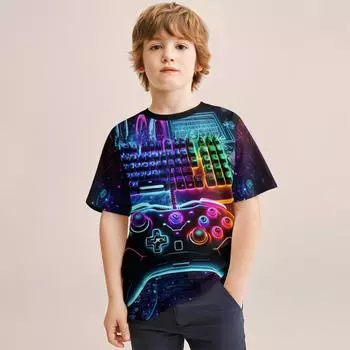 2024 Новая игровая консоль 3D принт футболка для мальчиков с короткими рукавами свободные и классные детские летние топы для подростков 4-14 лет одежда 100