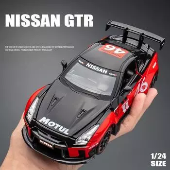 2024 Новая имитация 1/24 Масштаб Nissan GTR Модель суперкара Литой металлический миниатюрный автомобиль Коллекция игрушечных транспортных средств Подарок для мальчика Домашний декор белый