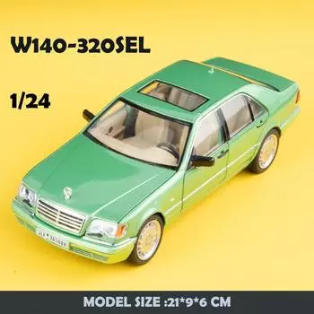 2024 Новая имитация 1/24 масштаба Benzs W140 320SEL винтажная модель автомобиля со звуком и светом детская литая игрушечная машина из сплава коллективный автомобиль зелёный