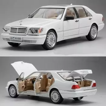 2024 Новая имитация 1/24 масштаба Benzs W140 320SEL винтажная модель автомобиля со звуком и светом детская литая игрушечная машина из сплава коллективный автомобиль белый