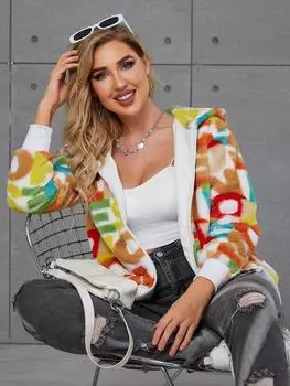 2024 новая искусственная шуба женская цветная буква короткая женская шуба S