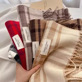 2024 Новая клетчатая осенне-зимняя теплая шаль для пар 42x206cm