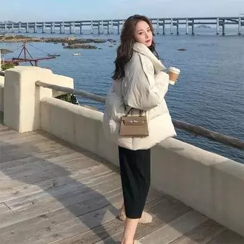 2024 Новая корейская куртка-пуховик, женская зимняя куртка-пуховик с воротником-стойкой, хлопковое пальто, свободная женская утепленная теплая парка S белый