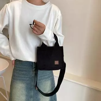 2024 новая корейская версия ins wind бархатная сумка женская модная литературная и универсальная сумка студенческая сумка-мессенджер чёрный