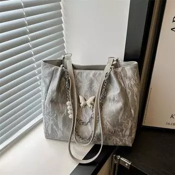 2024 новая корейская версия летней персонализированной сумки для отдыха большой вместимости через плечо, красивая простая сумка-тоут чёрный