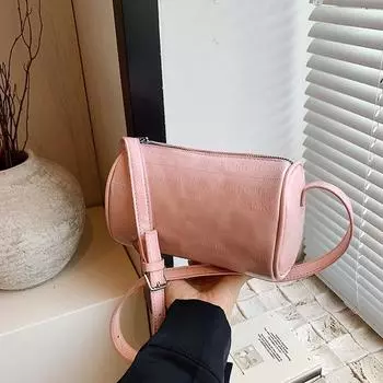 2024 новая корейская версия повседневная модная простая однотонная ретро сумка через плечо большой емкости через плечо цилиндрическая женская белый