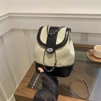 2024 новая корейская версия ретро маленькая ароматная ветровая цепная сумка-ведро высокая ценность повседневный модный рюкзак через плечо чёрный