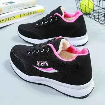 2024 Новая корейская версия высоких кроссовок Plus Velvet для женщин, осень и зима, новые кроссовки на толстой подошве, теплая нескользящая хлопковая обувь 36