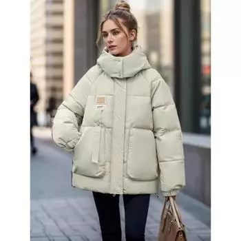 2024 новая короткая пуховая хлопковая подбитая одежда женская корейская версия свободная модная универсальная хлопковая подбитая одежда женская хлопковая подбитая куртка прилив M [Recommended below 57.5 kg]