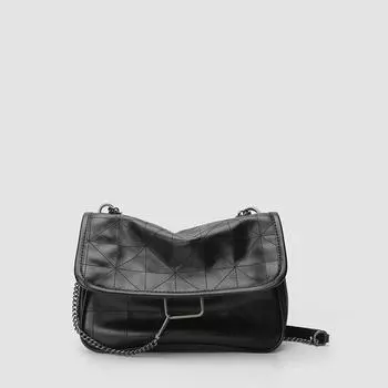 2024 новая кожаная мягкая сумка-мессенджер через плечо с цепочкой женская интернет-знаменитость ретро модный бренд бродячая сумка женская чёрный