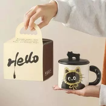 2024 Новая креативная кружка с изображением кошки и крышкой, сувенирный подарок, чашка для питьевой воды, милая керамическая кофейная чашка, подарочная чашка для офиса, вечеринка 360ML