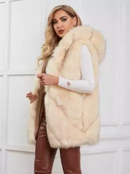 2024 новая куртка из искусственного меха женская жилетка с капюшоном однотонная осень и зима теплая S