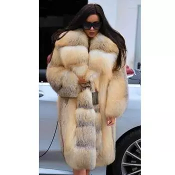 2024 новая куртка из искусственного меха женская одежда средняя и длинная теплая сращивание осень и зима S жёлтый