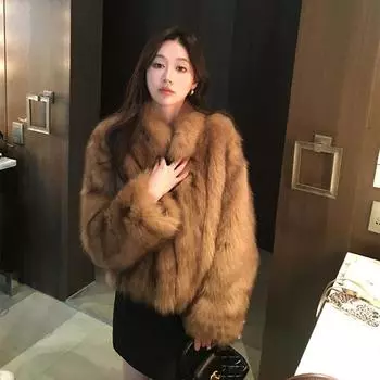 2024 новая куртка из меха лисы осень-зима женская, популярная, маленькая, меховая, короткая, с воротником-стойкой S