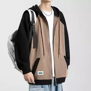 2024 Новая куртка мужская в американском стиле весна-осень с капюшоном модная толстовка свободная повседневная двухцветная куртка для мужчин 3XL серый