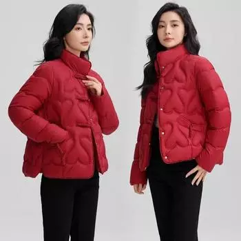 2024 Новая куртка с хлопковой подкладкой, женская мода, осень-зима, тонкие, с длинным рукавом, универсальные женские парки, пальто M вино красного