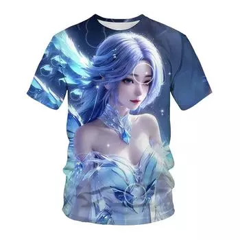 2024 Новая летняя китайская комиксовая чистая Мисс Сестра персонализированная креативная 3D-печатная футболка для отдыха в стиле нишевого тренда XS