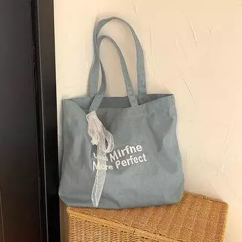 2024 Новая летняя повседневная модная джинсовая сумка женская простая вышивка большая вместительная сумка подмышкой легкая сумка чёрный