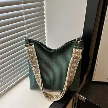 2024 новая летняя простая модная сумка через плечо простая модная сумка-мессенджер повседневная ретро сумка-ведро большой вместимости чёрный