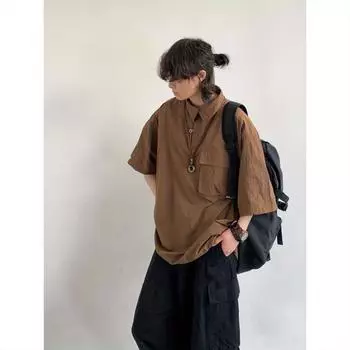 2024 Новая летняя японская мужская футболка Harajuku со средними рукавами, тонкая модная рубашка, повседневная мужская студенческая корейская винтажная модная одежда M темно-синий