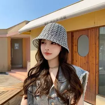 2024 новая летняя шляпа-ведро с козырьком, сетчатая дышащая солнцезащитная шляпа-ведро, женская вязаная шапка-купол M56-58cm белый