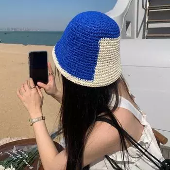 2024 Новая летняя шляпа-ведро с шитьем для женщин, полые дышащие соломенные шляпы для рыбалки, солнцезащитный козырек от солнца для отдыха на открытом воздухе 56-58cm