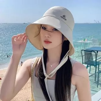 2024 Новая летняя шляпа-ведро с защитой от ультрафиолета, пустая верхняя шляпа для езды на велосипеде, защита от солнца, большие поля, повседневные солнцезащитные кепки с ремешком для женщин 56-58cm хаки