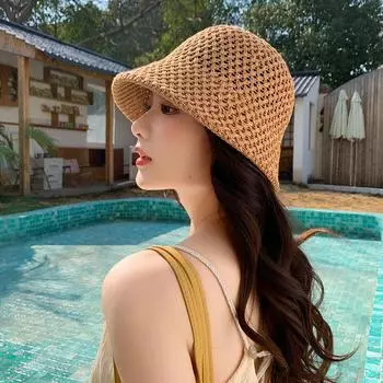 2024 новая летняя шляпа-ведро женская дышащая шляпа тонкая шляпа от солнца модная шляпа-ведро шляпа от солнца One Size (55-60cm) верблюд