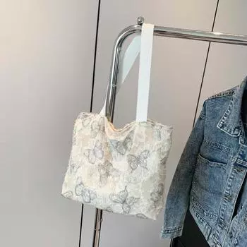 2024 Новая летняя сумка-тоут с вышивкой в виде одной бабочки в китайском стиле, большая вместимость для поездок на работу чёрный