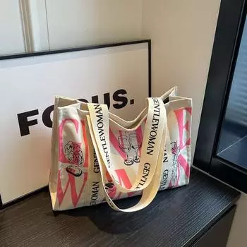 2024 Новая летняя универсальная холщовая сумка-тоут для поездок на работу, женская повседневная сумка через плечо большой вместимости, студенческая сумка для занятий хаки