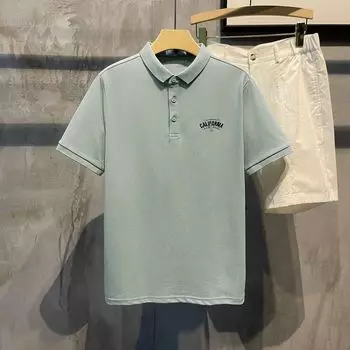 2024 Новая Летняя Высококлассная Повседневная Деловая Минималистичная Свободная Модная Тенденция Принт Буквами Универсальная Футболка ПОЛО с Коротким Рукавом L синий