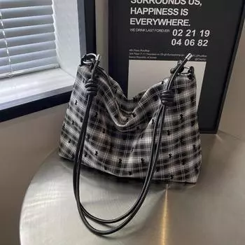 2024 Новая литературная нейлоновая сумка с бантом в горошек, большая вместимость, повседневная универсальная сумка через плечо для поездок на работу