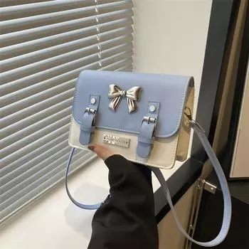 2024 Новая маленькая квадратная сумка с бантом, модная маленькая квадратная сумка на одно плечо через плечо, корейская версия, модная контрастная цветная сумка через подмышку для женщин чёрный