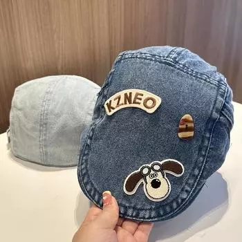 2024 новая милая шапка с изображением щенка вперед для детей весна-лето ретро джинсовая универсальная шляпа для маленького художника прилив Adjustable (54-58cm)
