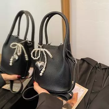 2024 новая милая сумка-мешок с бантом женская сумка senmeng корейская версия цепочка сумка-ведро сумка-мессенджер сумка для ужина Without pendant белый