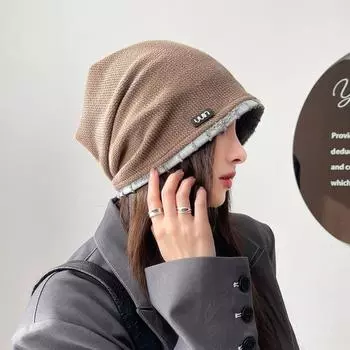 2024 новая многослойная шапка женская весенне-осенняя послеродовая шапка универсальная маленькая вязаная шерстяная сумка для головы холодная шапка One size чёрный