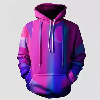 2024 Новая мода 3D-печать фиолетовая толстовка с капюшоном мужская Y2k повседневный дизайн с капюшоном спортивная рубашка осень уличная хип-хоп мужская одежда топы S