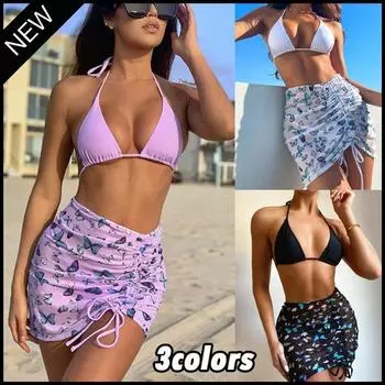 2024 Новая мода бикини новый купальник женский раздельный купальник купальник из трех частей костюм S чёрный