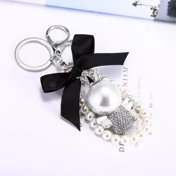 2024 Новая мода большой бант лента жемчужный брелок женский многоцветный DIY брелок для ключей подвесной орнамент милая сумка аксессуары 15 cm золотой