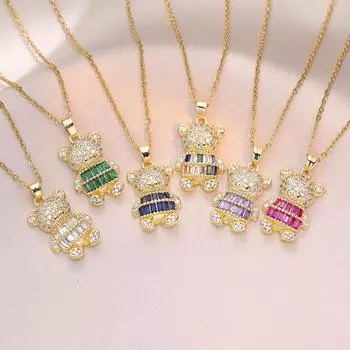 2024 Новая мода циркон медведь кулон ожерелье для женщин золотой цвет цепочка из нержавеющей стали ювелирные изделия аксессуары для свадебной вечеринки