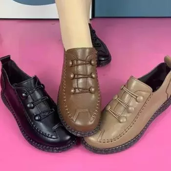 2024 Новая мода для мам из искусственной кожи на плоской подошве, женские нескользящие мокасины на низком каблуке, женская обувь на плоской подошве 35 коричневый