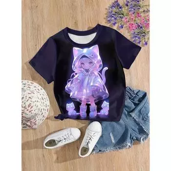 2024 Новая мода Милая аниме девушка Графический 3D принт футболка Дети Взрослые Повседневный круглый вырез короткий рукав футболка Топы Одежда 170