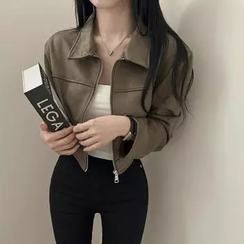2024 Новая мода Популярная Простая и универсальная кожаная бархатная верхняя одежда женские короткие топы куртка American Design Sense M зелёный