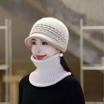 2024 новая мода пожилая шерстяная шапка женская зимняя мать теплая холодная ворсистая утолщенная вязаная шапка One size