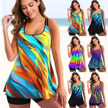 2024 Новая мода сексуальный плюс размер двухсекционный купальник с юбкой платье женский открытый купальный костюм купальники спортивная пляжная одежда S синий