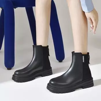 2024 Новая мода универсальные темпераментные женские ботинки на квадратном каблуке женские туфли на толстой подошве на плоской подошве осенние повседневные женские резиновые 35 чёрный